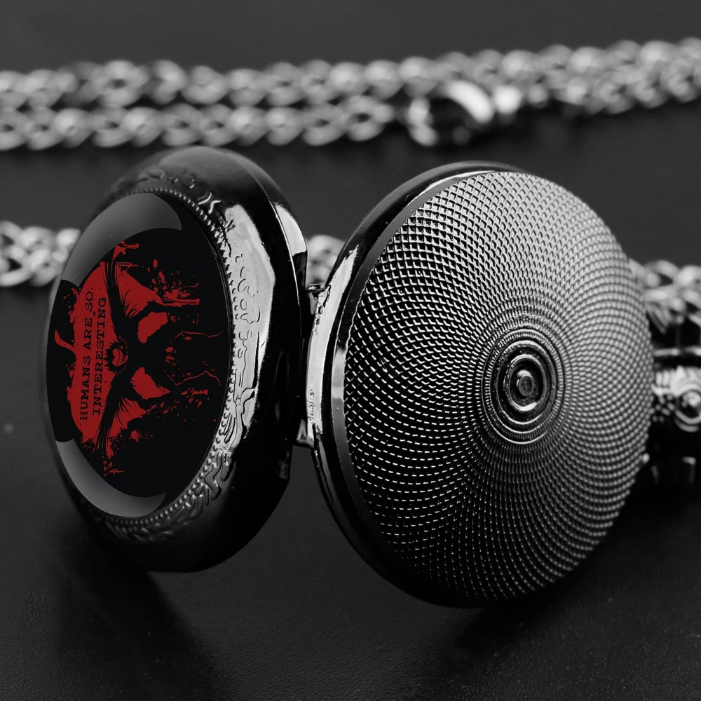 Orologio da tasca al quarzo nero con cupola in vetro Death Note con quadrante con numeri arabi e catena resistente, regalo retrò per uomini e donne