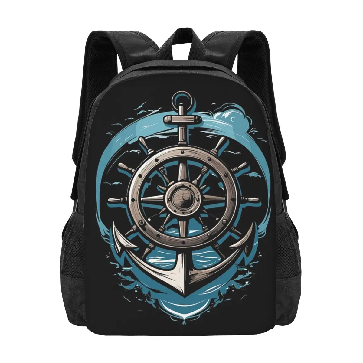 Sailboat Captain Design Anchor Steering Wheel Backpack Hot Sale Daypack BookBag School Bag Shoulder Bags for Men Women