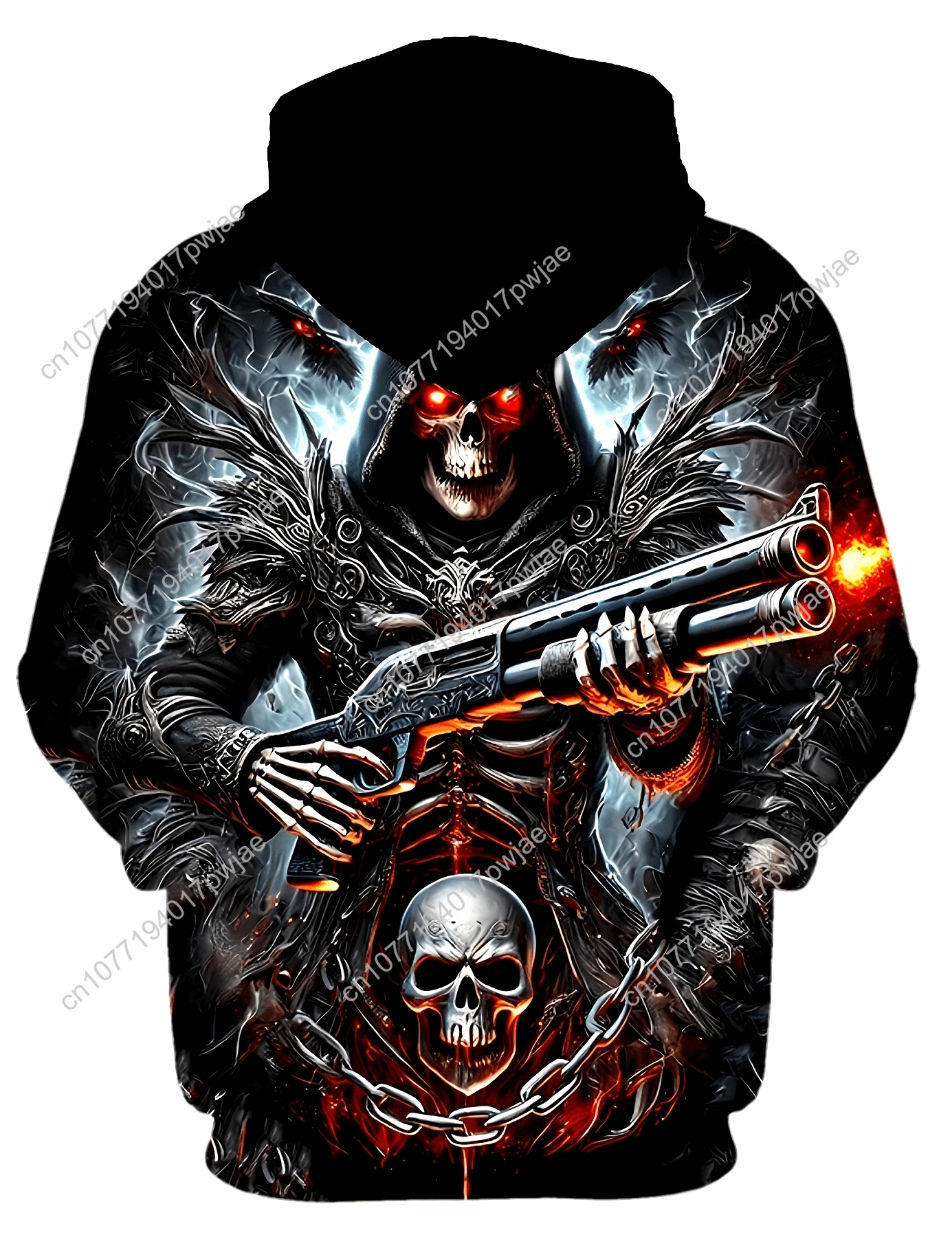 Moletom masculino com capuz gráfico de caveira escura 3D – Design de soldado de esqueleto negrito, moletom casual de manga comprida com cordão e bolsos, poli