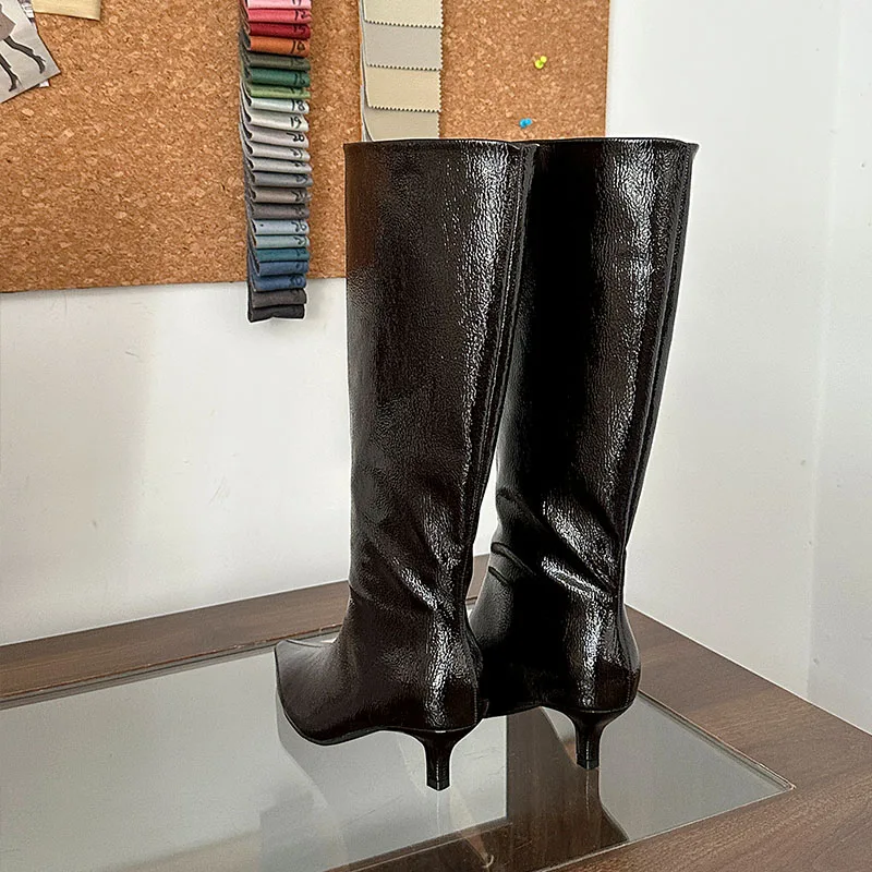 

Вечерние женские современные сапоги до колена без шнуровки, женские модные туфли с острым носком на низком каблуке, женские длинные сапоги, зима-осень, женские