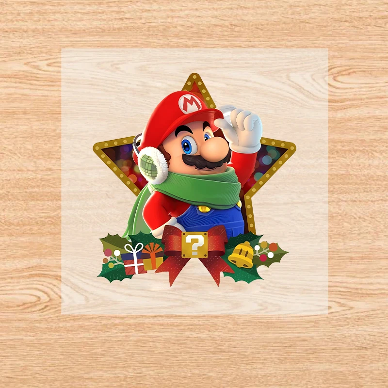 سوبر ماريو الحديد على بقع لطيف الكرتون عيد الميلاد نقل الحرارة ملصقات أزياء عيد الميلاد DIY ملابس الاطفال قبعة تي شيرت الشارات الهدايا #2