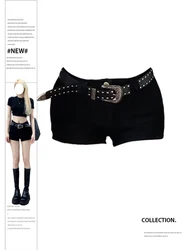 Women's Black Gothic Shorts Streetwear Y2k Mini Pants Harajuku Korean Fashion Vintage Low Waist Shorts Emo 2000s Clothes Summer