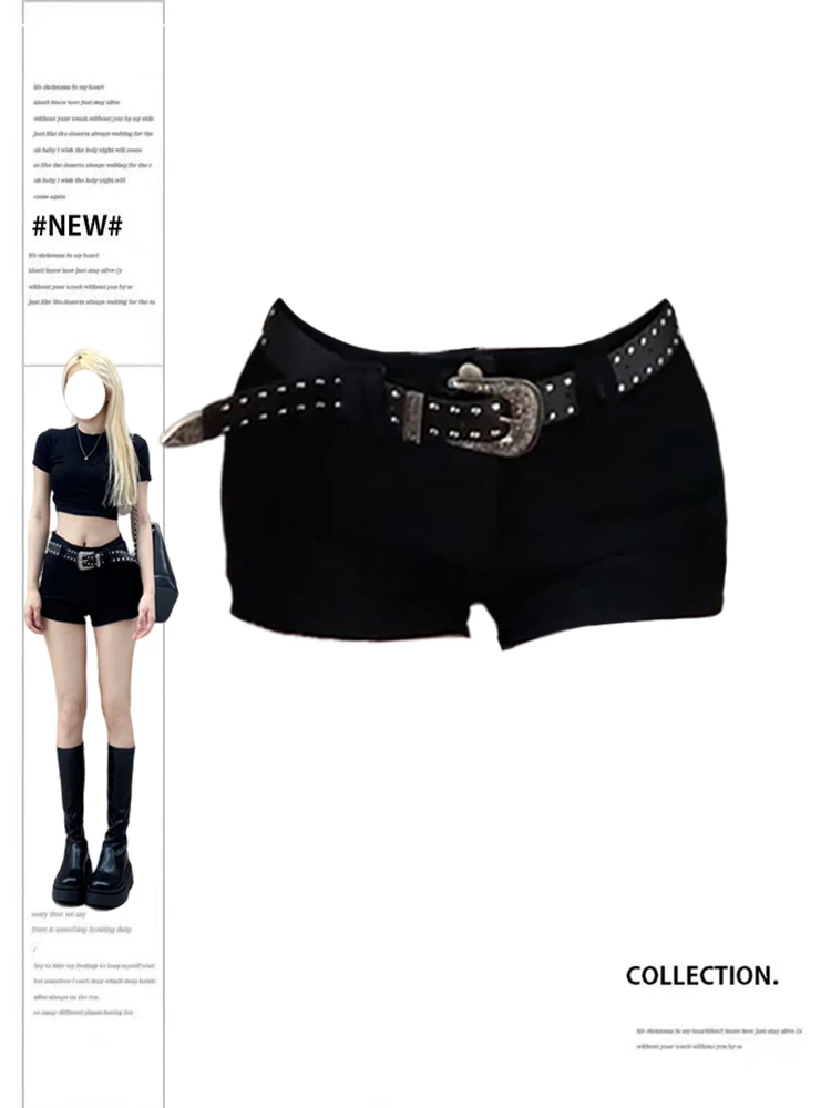 Damskie czarne gotyckie spodenki Streetwear Y2k Mini spodnie Harajuku koreańska moda Vintage spodenki z niskim stanem Emo 2000s ubrania letnie