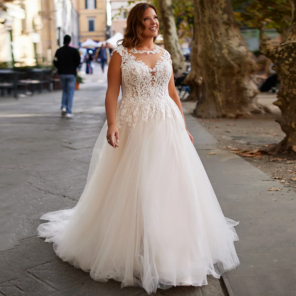 فستان الزفاف الكلاسيكي مخصص كاب الأكمام مغرفة الرقبة الدانتيل زين الاجتياح قطار عارية الذراعين مشد ثوب الزفاف Vestido Noiva