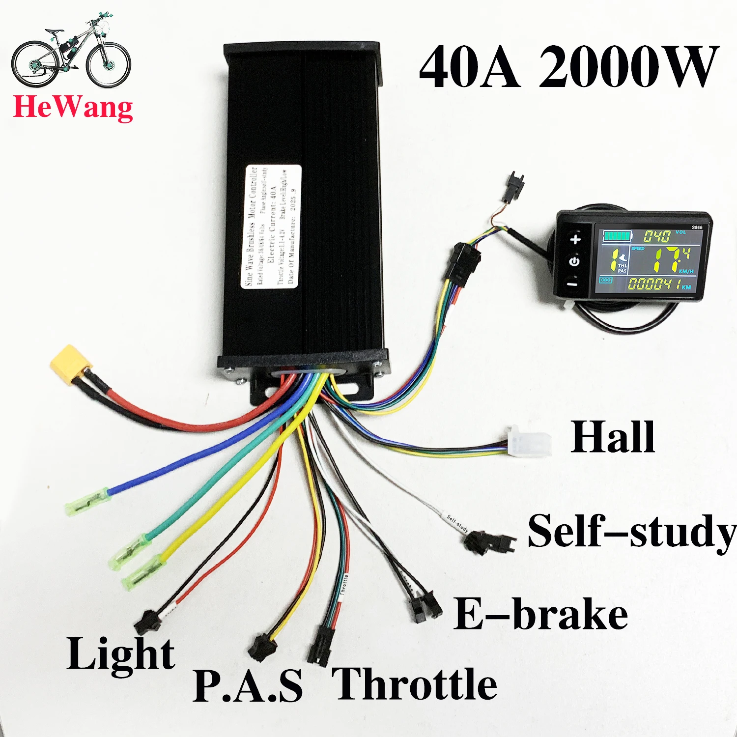 

36 В 48 В 52 В 60 В 40 А 2000 Вт Контроллер синусоидальной волны бесщеточного двигателя для электронного велосипеда с цветным ЖК-дисплеем S866 для скутера E-Mountain Bike