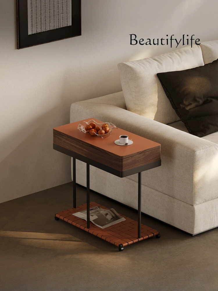 

Italian Minimalist Saddle Leather Square Side Table Modern Light Luxury Sofa Side Cabinet Minimalist Creative Coffee Table