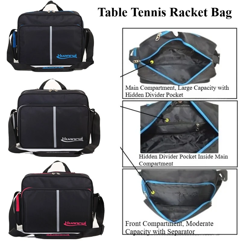 Unisex Table Tennis Sports Bag Large Capacity Ping Pong Single Shoulder Crossbody Bag Portable Durable Table Tennis Racket Bag