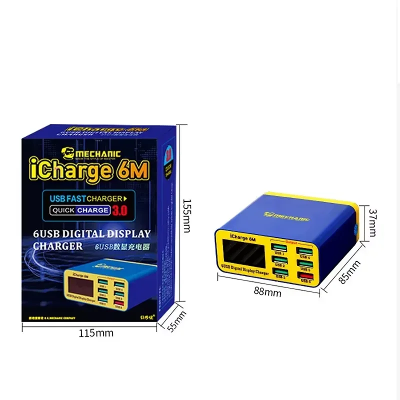 MECHANIC-Cargador inteligente con pantalla LCD, modelo icharge 6M, dispositivo de carga rápida, QC, USB 3.0, compatible con iPhone, Huawei, Xiaomi, Samsung, Oppo, Vivo
