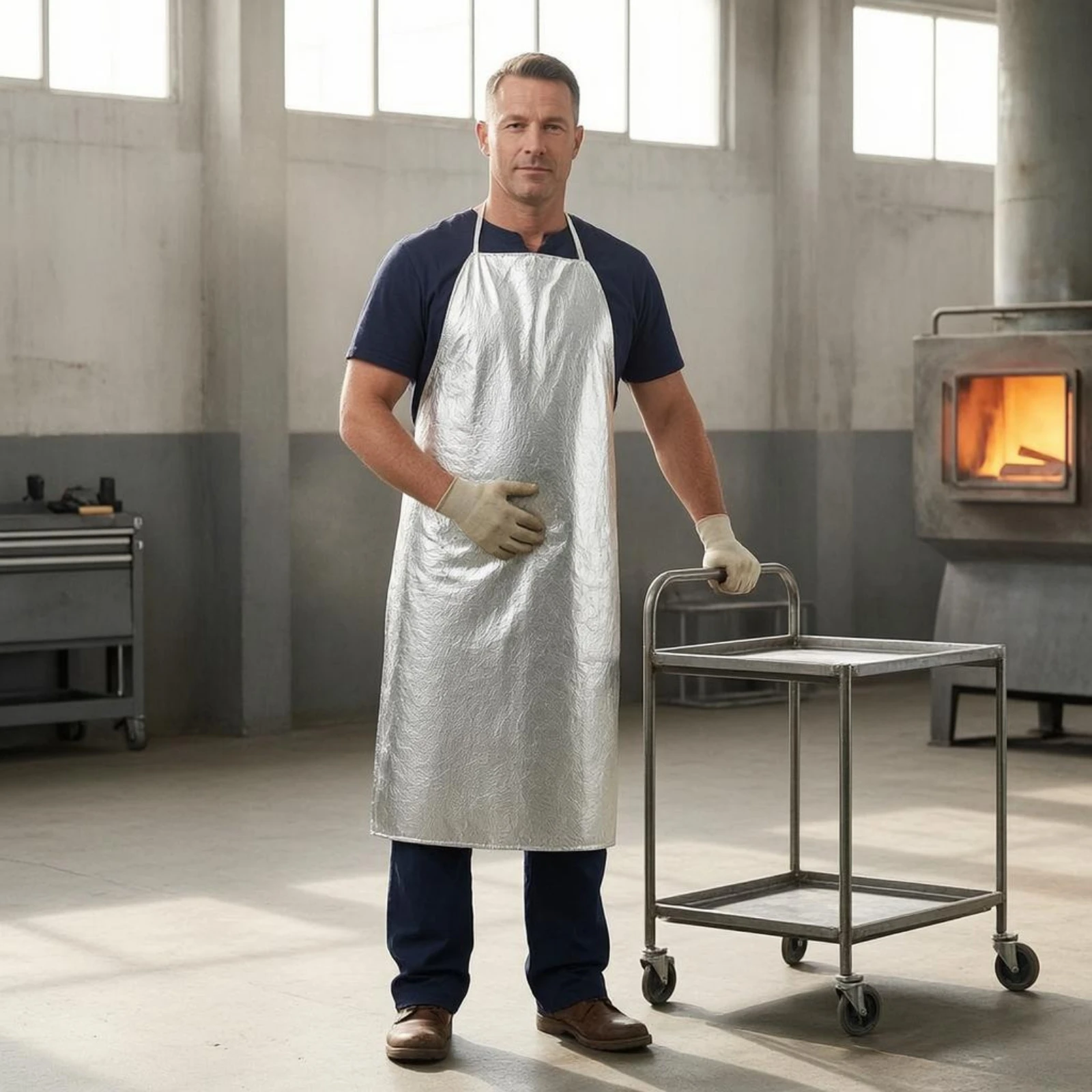 Heat-Resistant Apron Shiny Finish Fireproof Apron Safety Gear Heavy Duty Easy to Clean