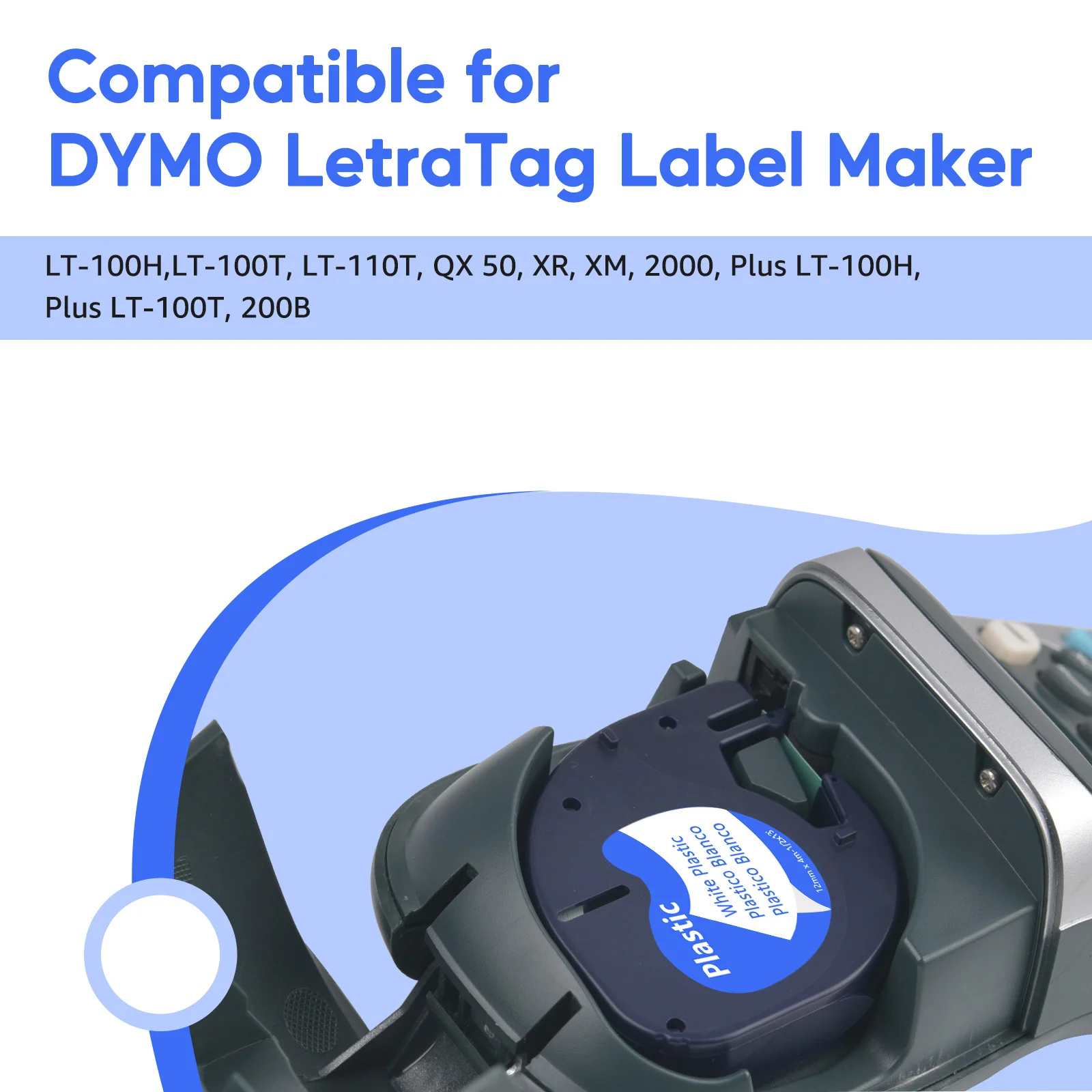5-20PK Black Print on White Plastic Labels Compatible Dymo Letratag 12mm Tape LT 91201 91331 12267 for Letra Tag LT-100H LT-100T