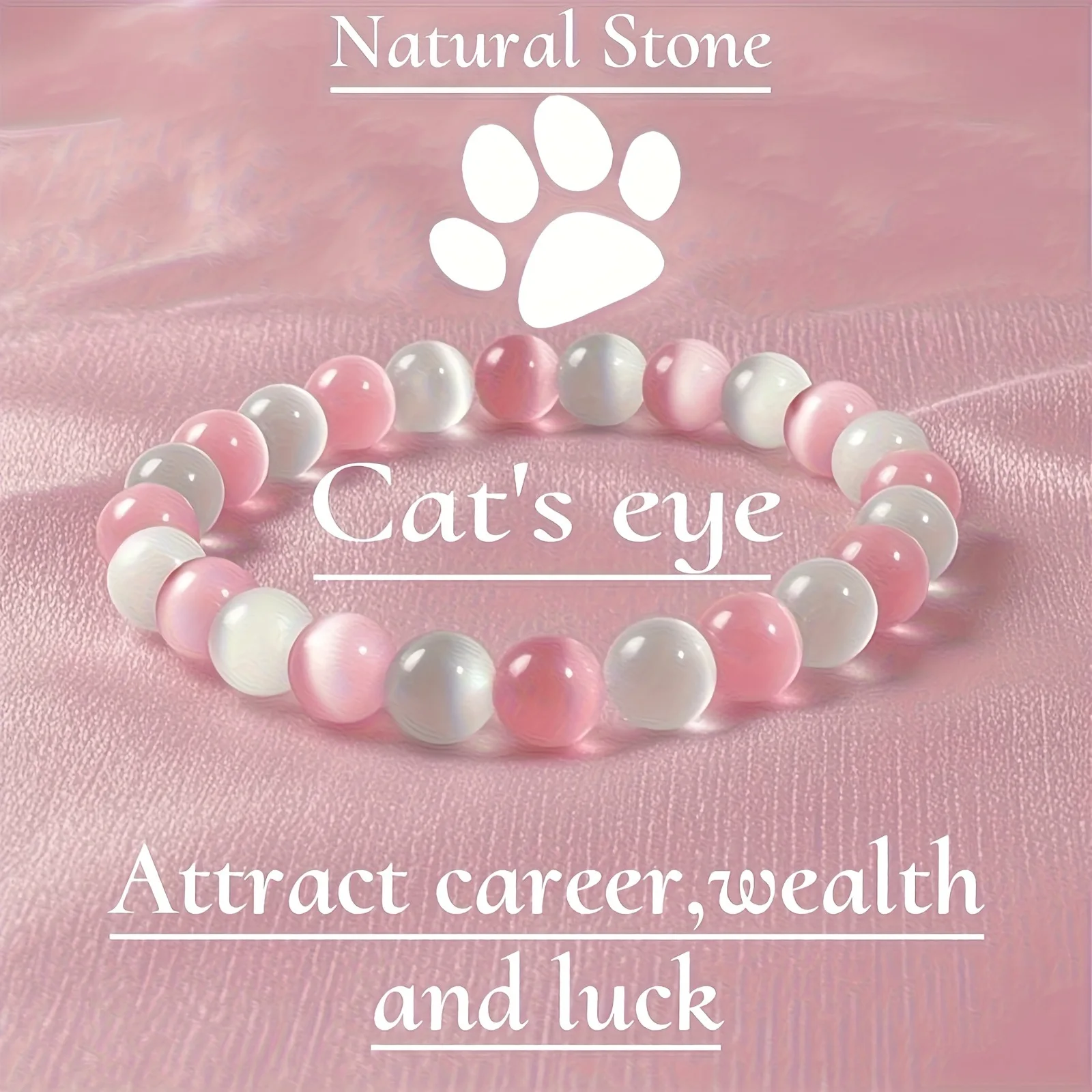 Pink White Blue Cat Eye Stone Bracelet For Women Natural Crystal Lucky Beaded Jewelry Wealth Career Gift