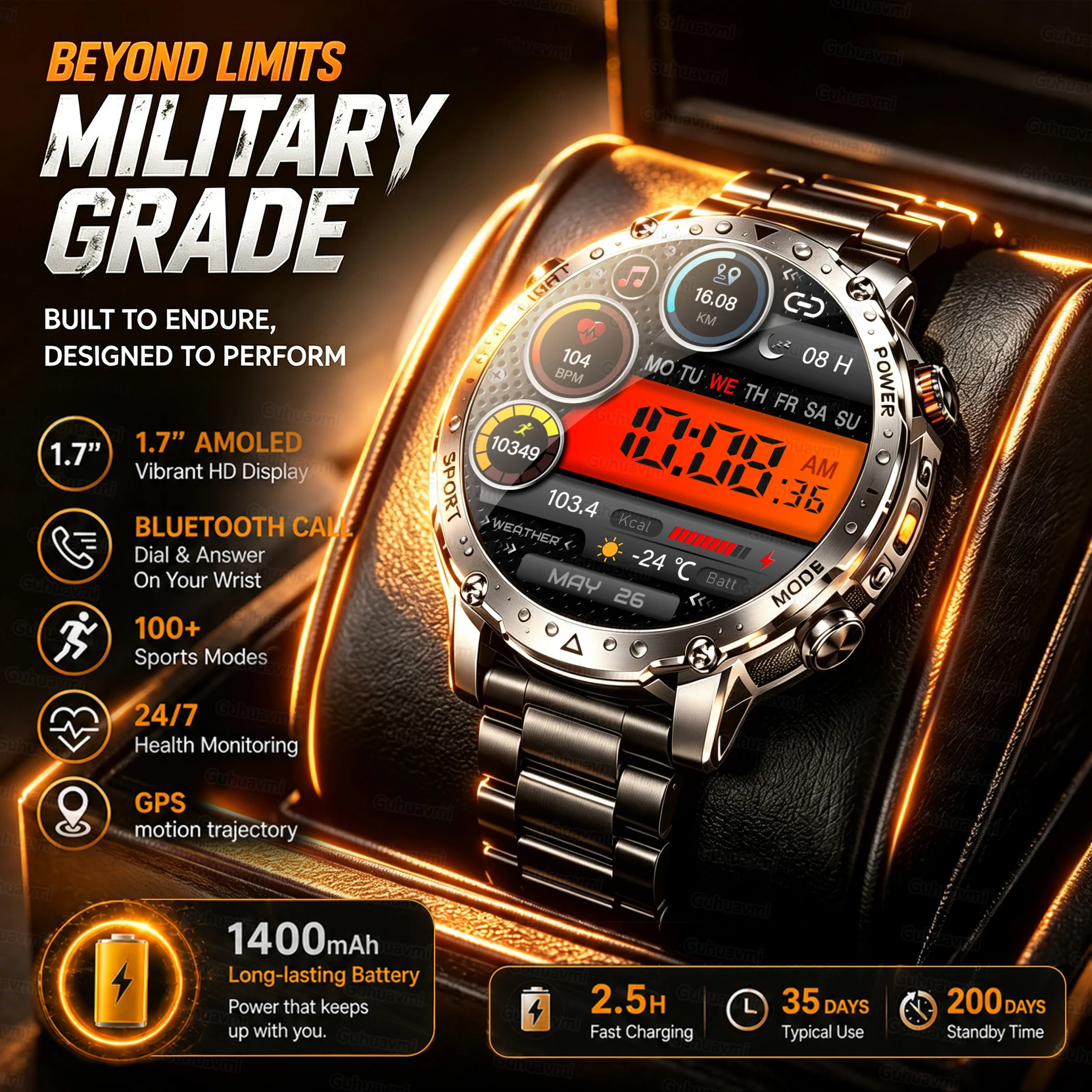 1400mAh Smart Watch Mens Outdoor GPS Activity Tracker Health Waterproof Breathable Rugged Outdoor Smartwatch For Men Custom Dial