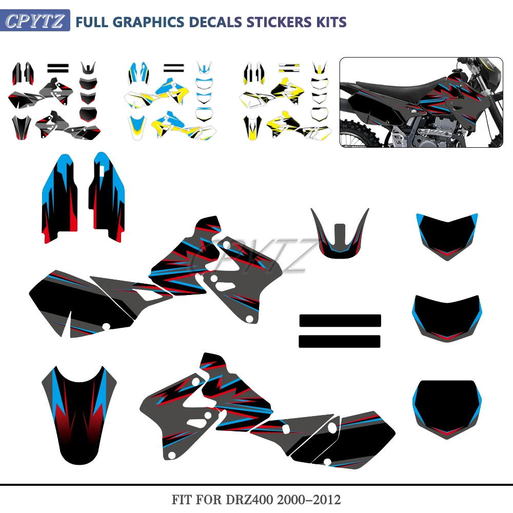 Motorcycle FULL GRAPHICS BACKGROUNDS DECALS Stickers Fit For DRZ400 DRZ 400 2000-2012 2011 2010 2009 2008 2007 Customized