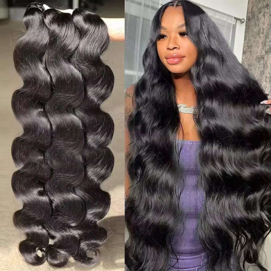 

Natural Color 3/4 Pieces Body Wave Human Hair Bundles Brazilian Unprocessed Long Human Hair Bundles For Women 30 40 Inches