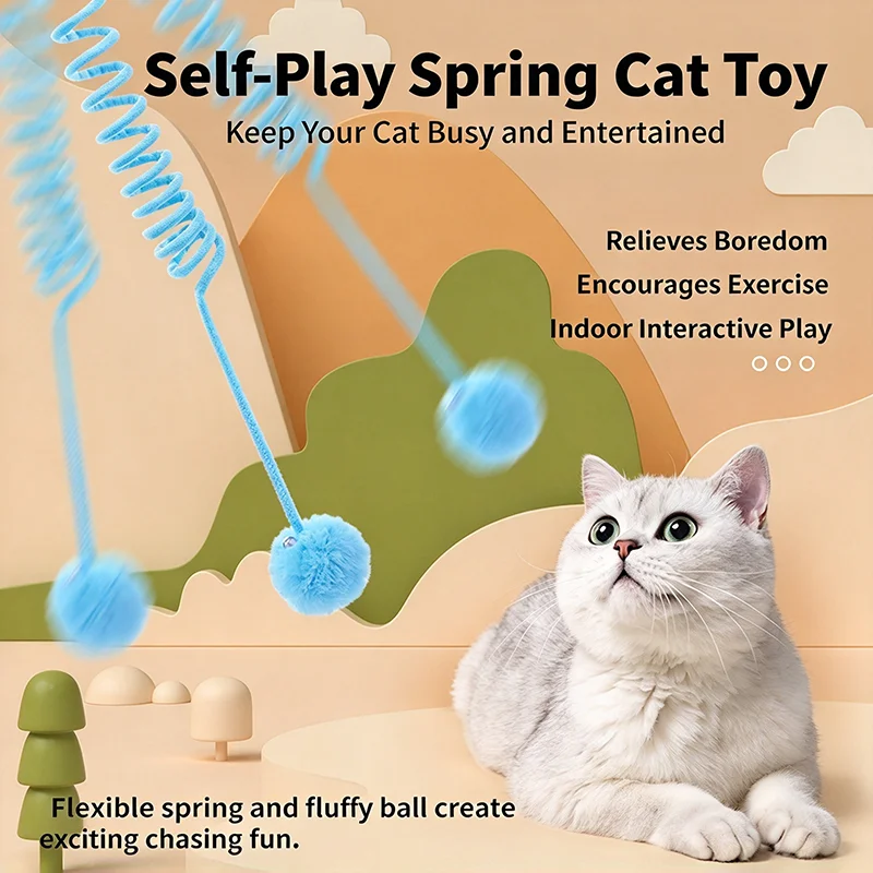 Suction Cup Spring Plush Ball Cat Teaser Toy Retractable Elastic String Fluffy Ball with Bell Interactive Training Pet Supplies
