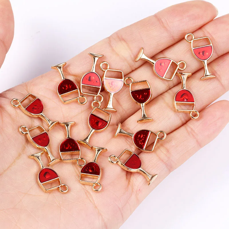 20 Stuks 10*19mm Legering Emaille Druipende Rode Wijnglas Hanger Party Fashion Charms voor Sieraden Maken DIY ketting Oorbellen Geschenken