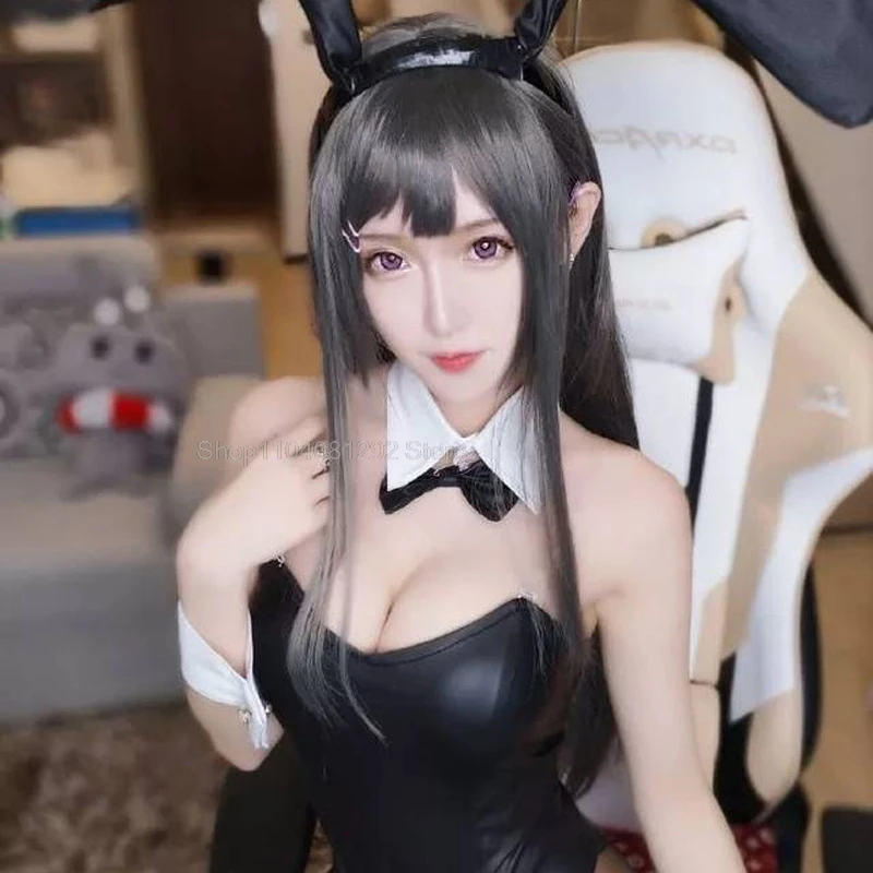 Sexy Bunny Girl Cosplay Bodysuit Sakurajima Mai Bunny Girl Senpai Cosplay Costume Jumpsuit Faux Leather Woman Rabbit Costumes