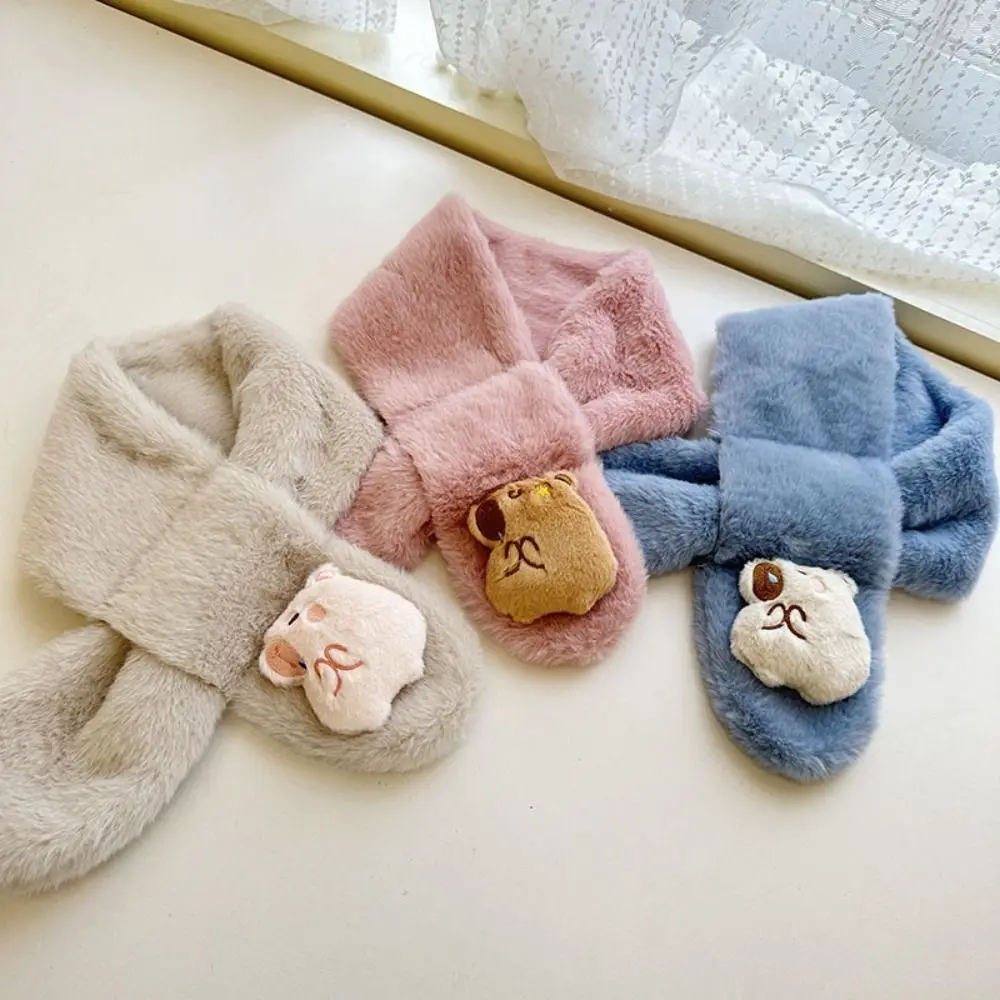 

2pcs Kawaii Kapibala Plush Scarf Imitation Rabbit Fur Kapibala Shaped Children's Kapibala Scarf Thicked Keep Warm