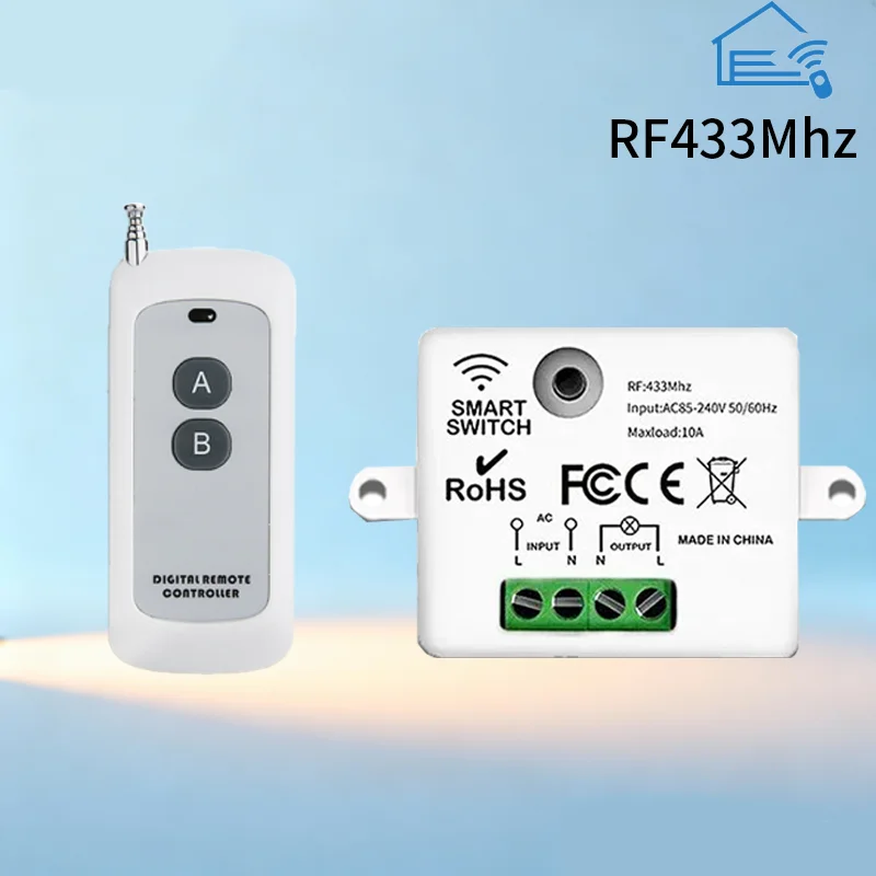 

RF433Mhz Wireless Switch Safety Light Switch AC 85-265V Relay Receiver For Home Led Light10A 100-240V