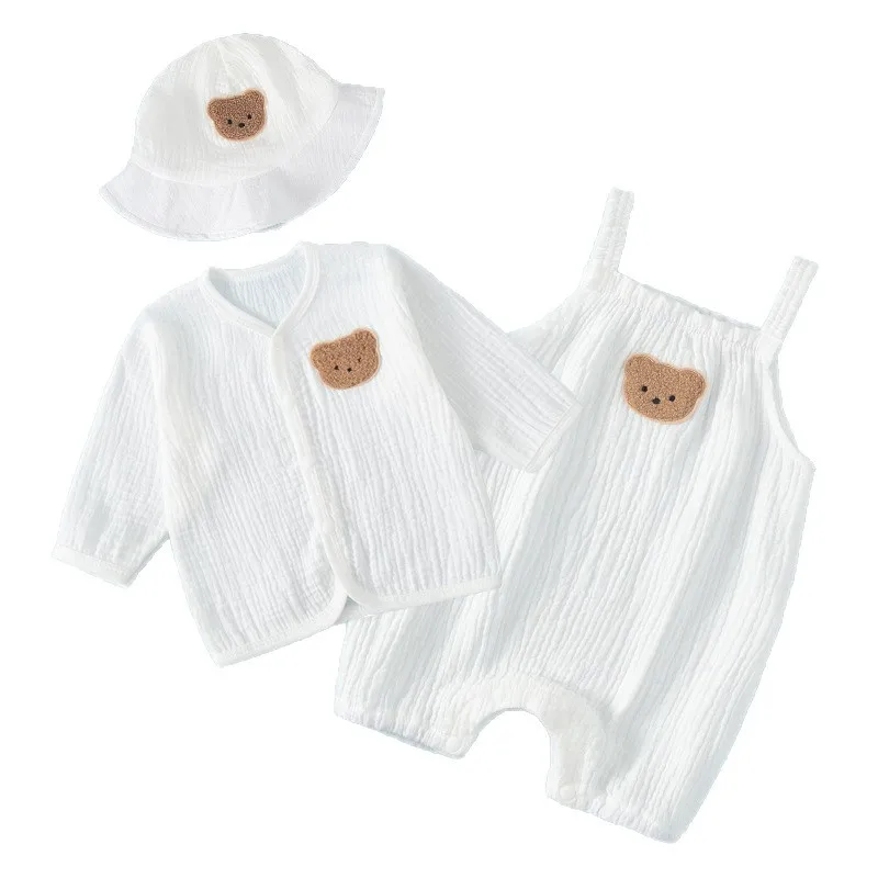 Baby summer onesie pure cotton gauze cardigan two-piece set super cute unisex baby suspenders  go out baby clothes