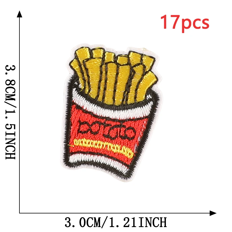 17-teiliges Lot von Lebensmitteln, Donut, Hamburger, Pommes Frites, Stickerei-Applikation, zum Aufbügeln, Großhandel für Kleidung, Kinder, schmelzbar, niedlich – Detail 2