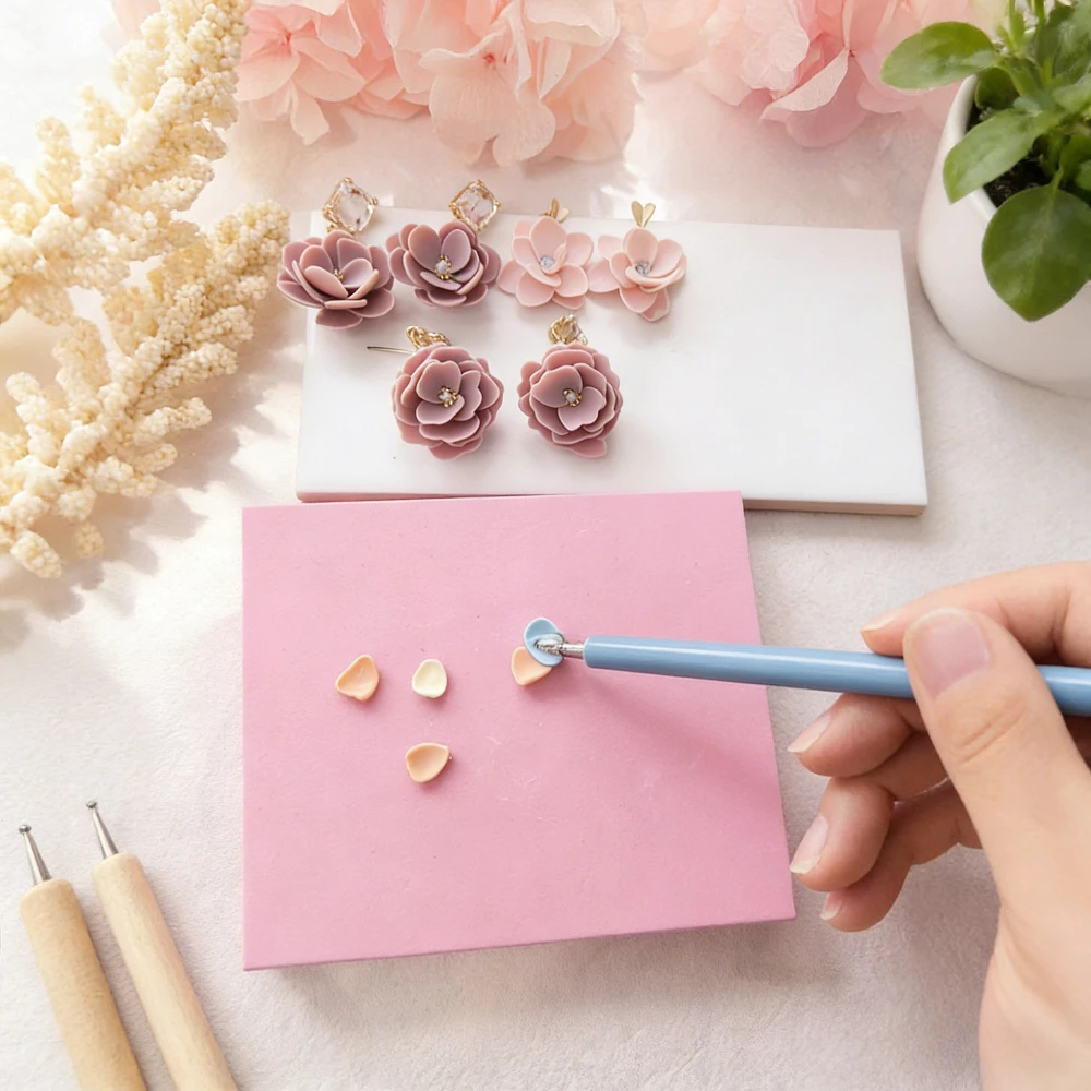 10x10cm PLA Non-Stick Work Mat for Polymer Clay Flower & Petal Making - Yellow & Pink Craft Pad for Jewelry & Earring DIY
