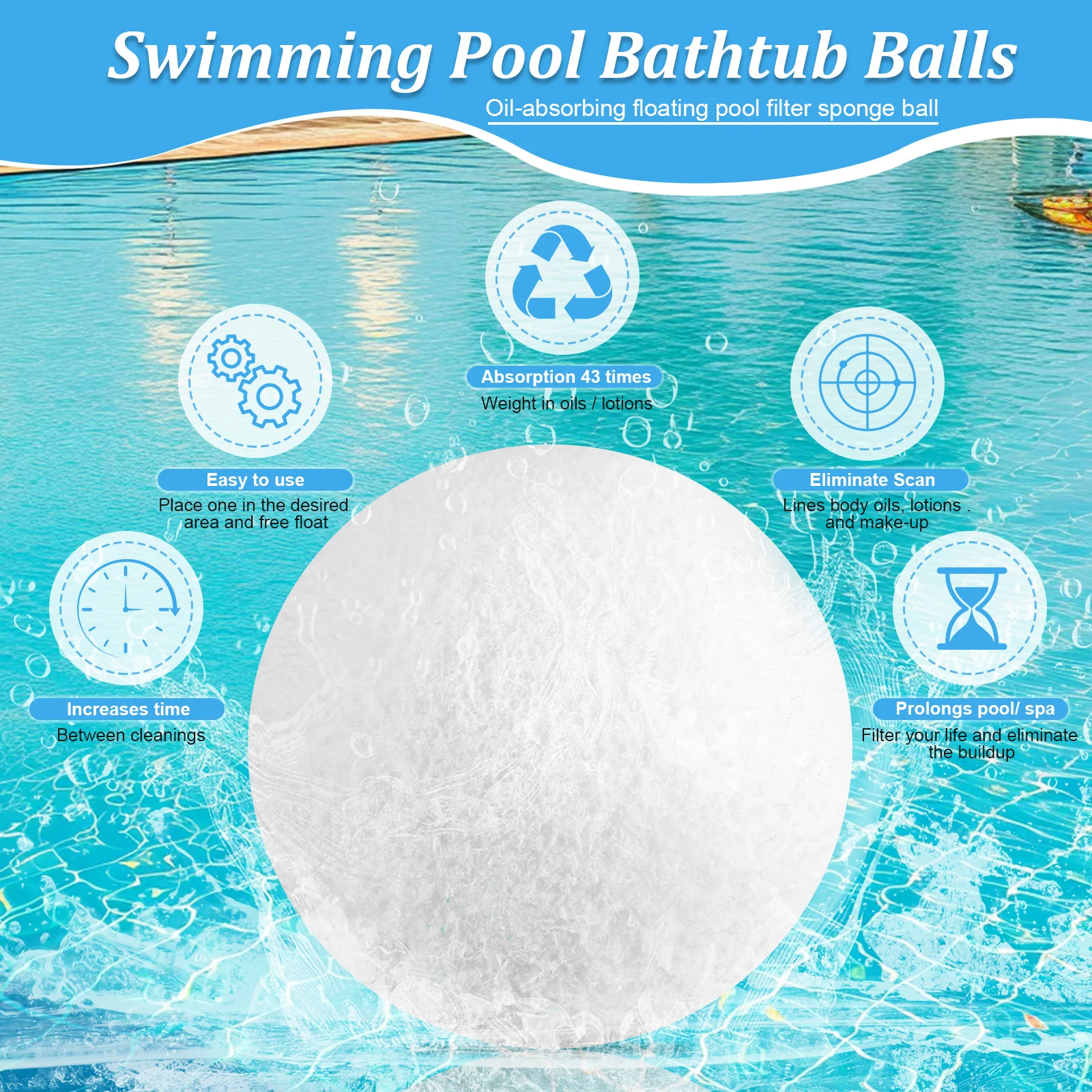 6Pcs Scum Eliminating Ball Reusable Oil Absorbing Sponge Washable Absorber Balls Surface Oil Absorber for Swimming Pools
