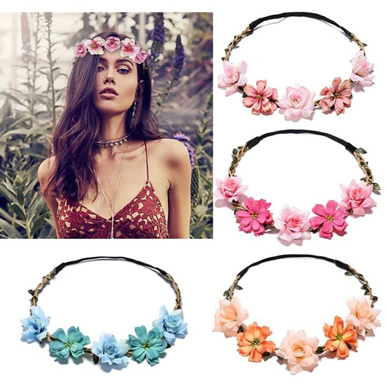 1pc Süße Schönheit Seide Blume Haar Zubehör Hochzeit Fotografie Romantische Reise Zubehör Blume Rose Mädchen Haar Riemen – Detail 5