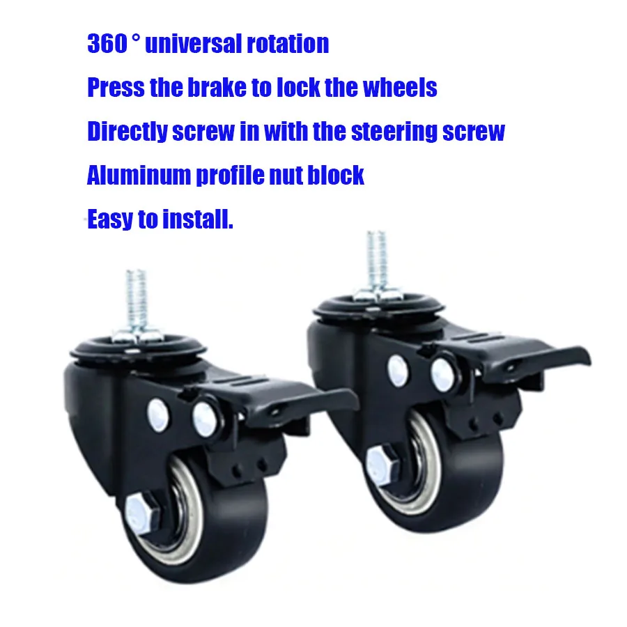 Gold Diamond Wheel Foot Wheel Brake Universal M6M8 Screw Rod 1.5 inches 2 inches Black Double Bearing Thickened