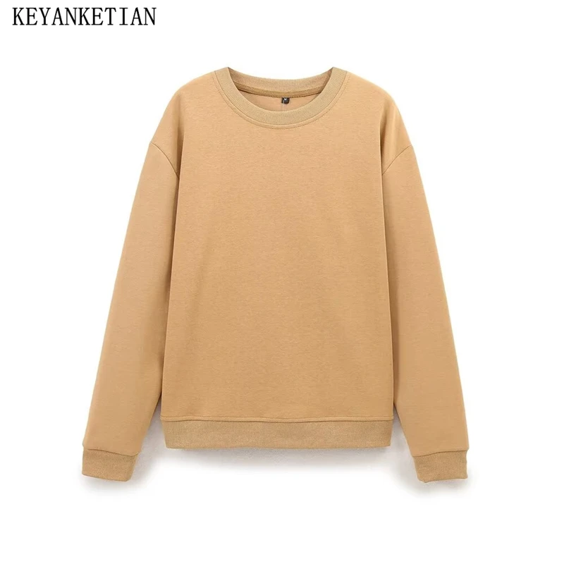 KEYANKETIAN 2024 Autumn/Winter New Women's Solid color Sweatshirts Simple style Screw Thread O-Neck Loose Basic Hoodies Pullover