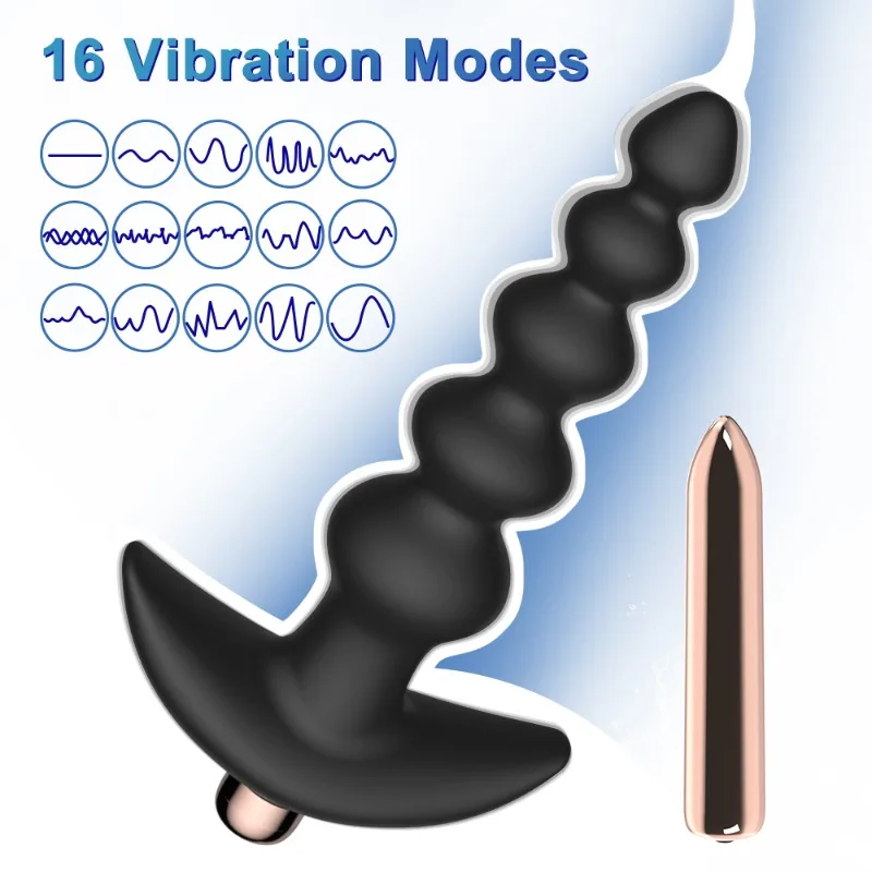 Vibrating Anal Plug with Beads Adult Sex Toys for Women Silicone G Spot Stimulation Anal Butt Plug Vibrator Prostate Massager - view 5