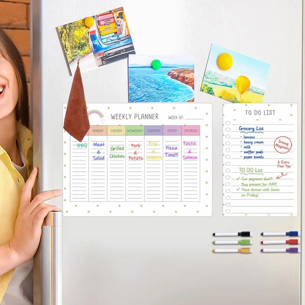 Magnetic Weekly Calendar Magnetic Weekly Planner Efficient Weekly Planning Scratch-proof Magnetic Fridge Calendar Kit with Pens