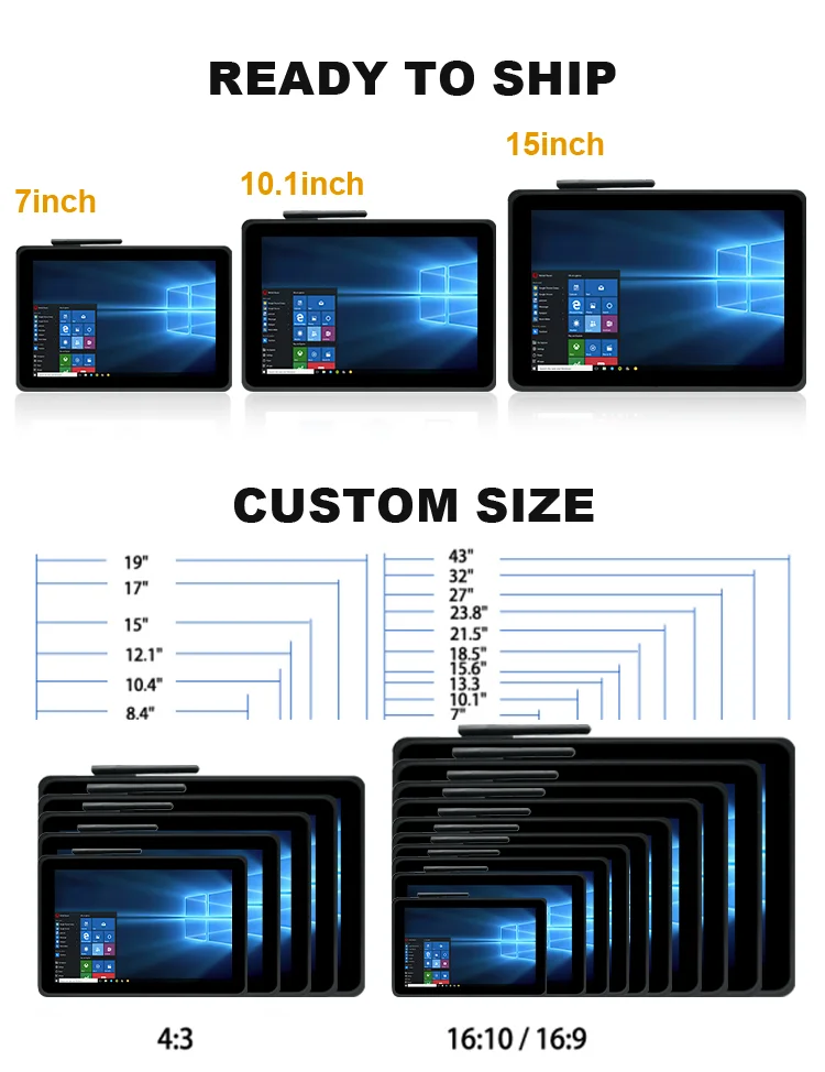 Custom 7 10 15 Inch 1000 Nits Wall Mount Capacitive Industrial Touch Screen Cctv Gpio Poe