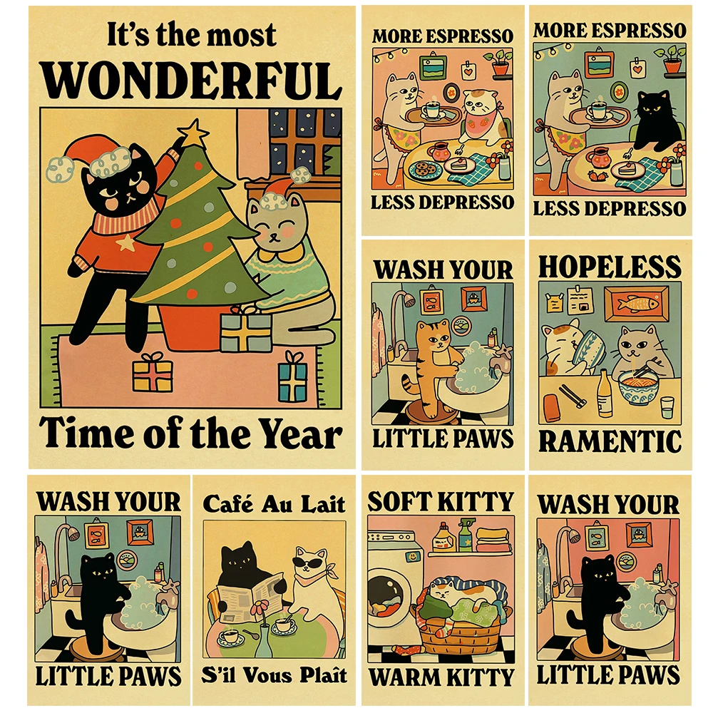

Kitchen King Cat Posters Canvas Kraft Paper Print Canvas Painting Landscape Bar Picture Aesthetic Modern Home Nostalgia Posters