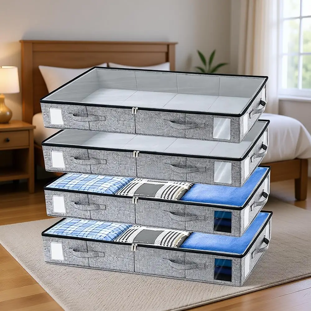 

Stackable Underbed Storage Boxes for Clothes, Blankets, and More