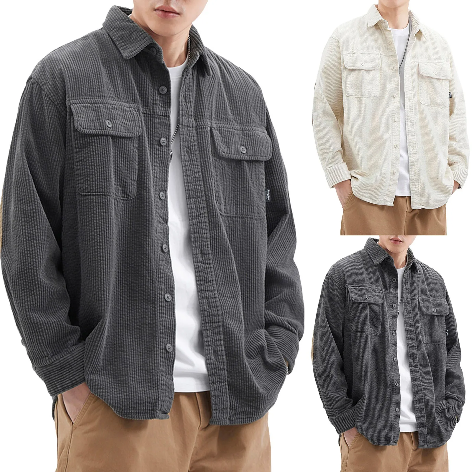 Water Proof Rain Jackets Male Corduroy Jacket Casual Button Down Shirts Long Sleeve Shacket Jackets Slim Korean Jacket for Men