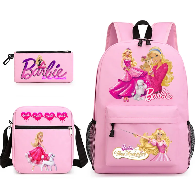 Mochila de princesa Barbie para niña, niño, estudiante, portátil, adolescentes, Mochilas escolares ligeras, Mochilas de viaje informales, 3 piezas