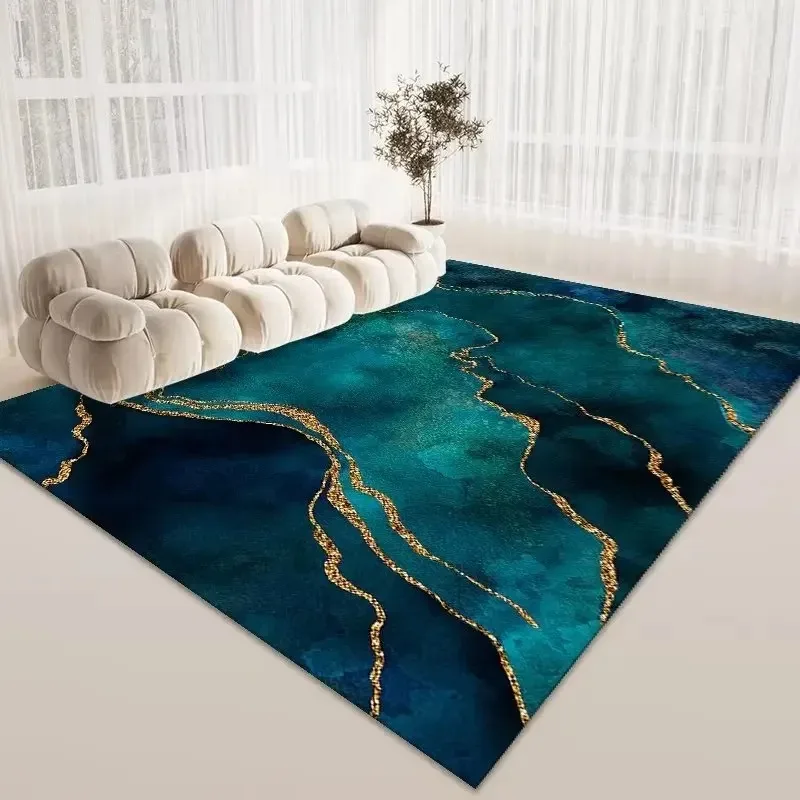 Luxury Gradient Carpet Collection Golden Veins Abstract Patterns Green Teal Brown Grey Tones Large Area Rugs Modern Lounge Decor