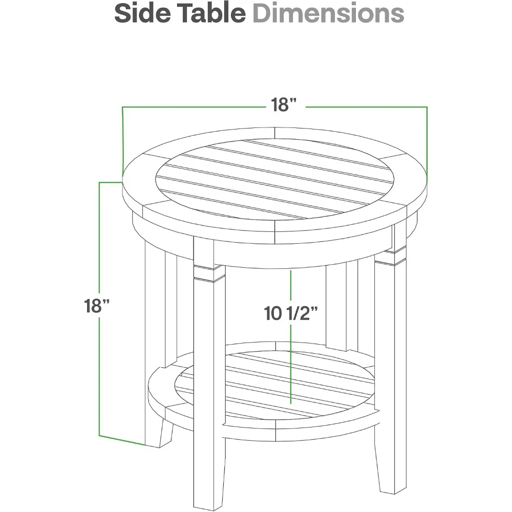 Wood Patio Side Table, Natural Teak, 24 Inch Outdoor Furniture