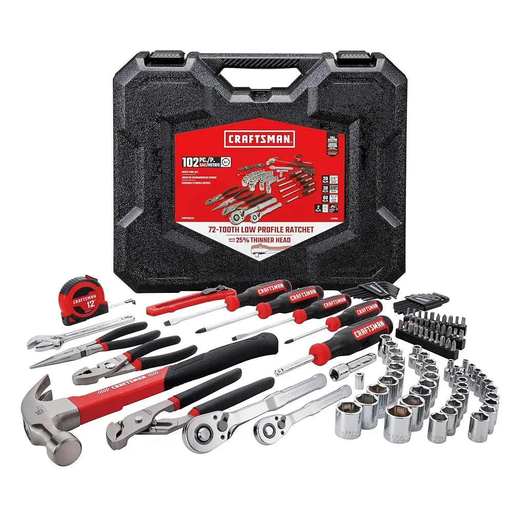 

102-Piece Tool Kit For Home And Car, Durable Hand Tool Set With Sae/Metric Sockets (Cmmt99449)