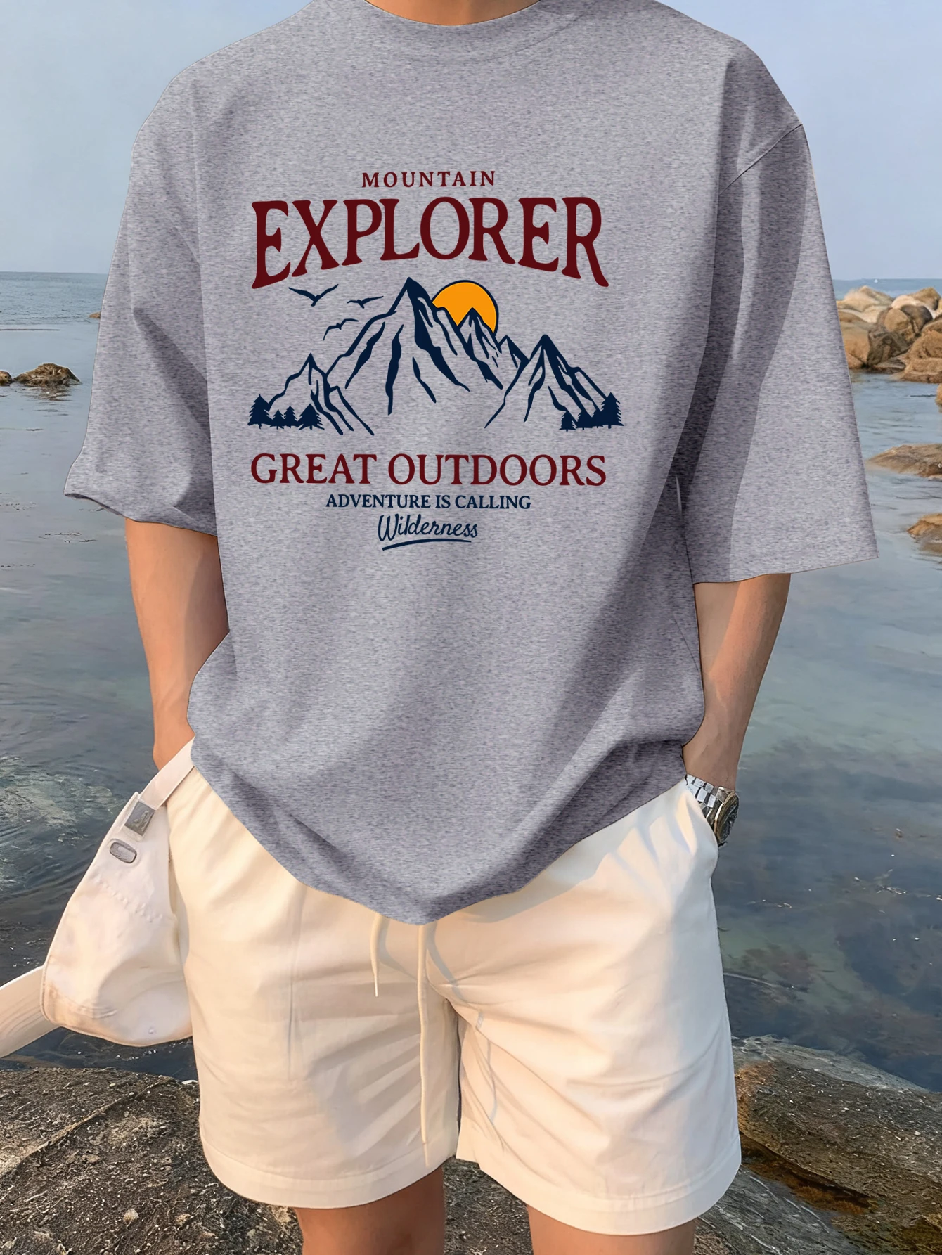 

Mountain Explorergreat Outdoors Printing Cool Short Sleeve Man Summer Casual T-Shirts Cotton Street Tops Simple Sport T Shirt