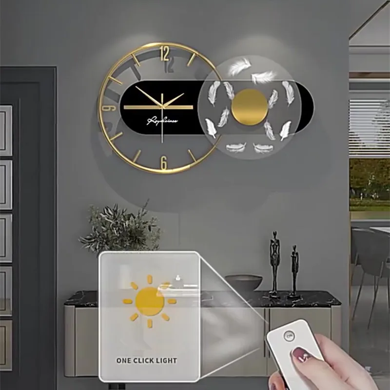 

Remote Control Led Wall Clock Modern Design Luxury Light Silent Metal Wall Watch Home Decoration Living Room Dining Room Clocks