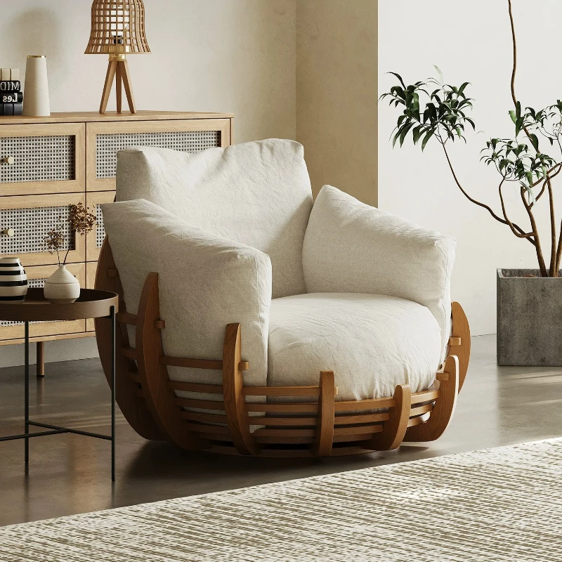 Italian minimalist sofa chair wabi-sabi wind removable and washable linen down lazy rotatable single leisure chair