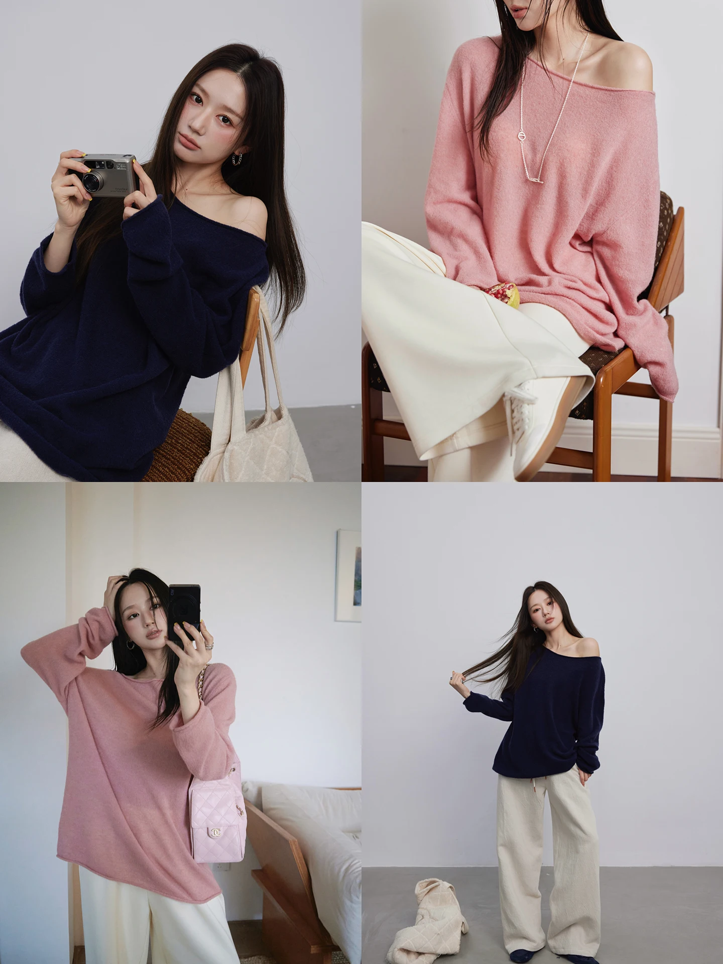 

Свитер Camelux Cloud Velvet с высоким содержанием шерсти, вязаный, свободного кроя, с отворотами, на одно плечо, модный, для повседневной носки, весна-осень