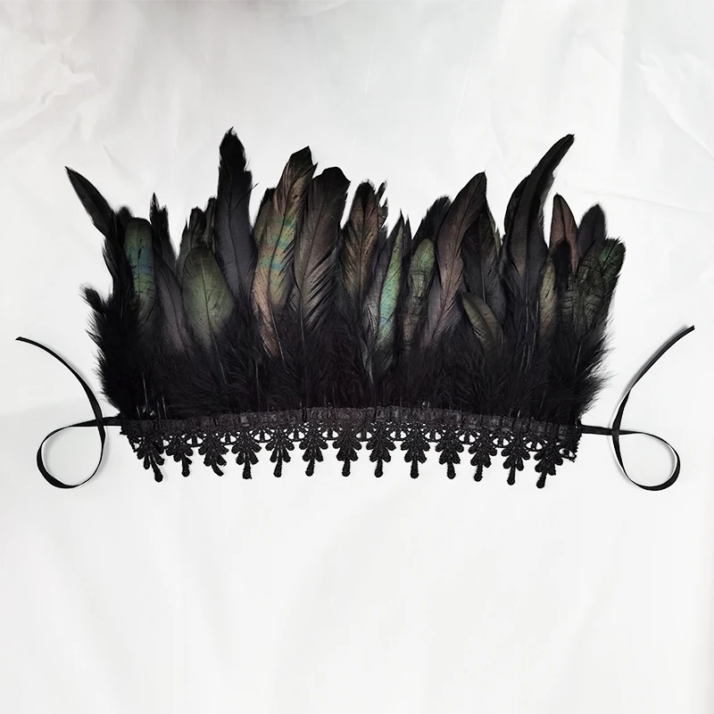 Lace Feather Fake Collar Victorian Gothic Natural Feather Choker Neck Wrap Collar Feather Cuffs Cosplay Party Stage Performance