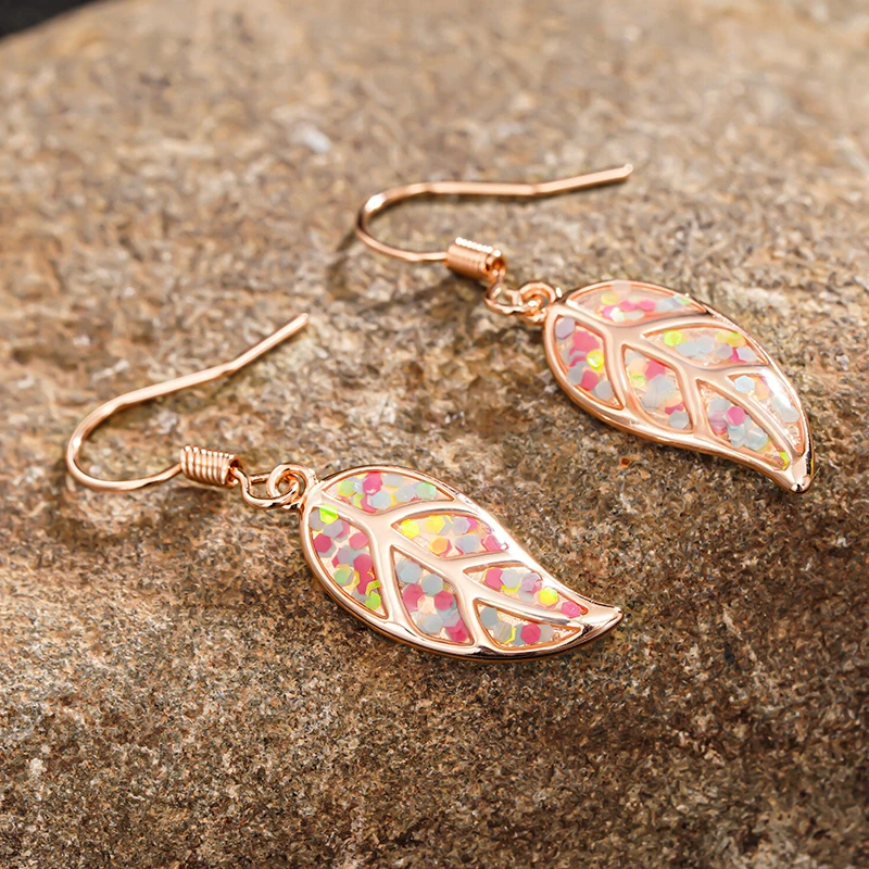 

Huitan Rose Gold Color Leaf Pendant Earrings Female Daily Wearable Fresh Accessories Graceful Women Teen Girls Fashion Jewelry