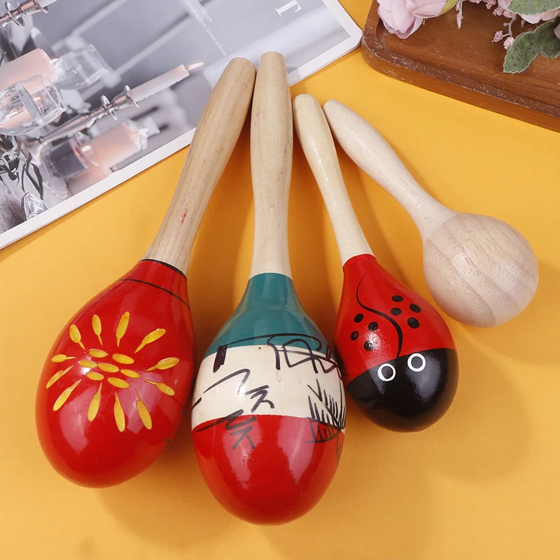 2PCS 귀여운 나무 마라카스 모래 망치 나무 파티 타악기 셰이커 모래 망치 뮤지컬 파티 어린이 셰이커 게임 장난감