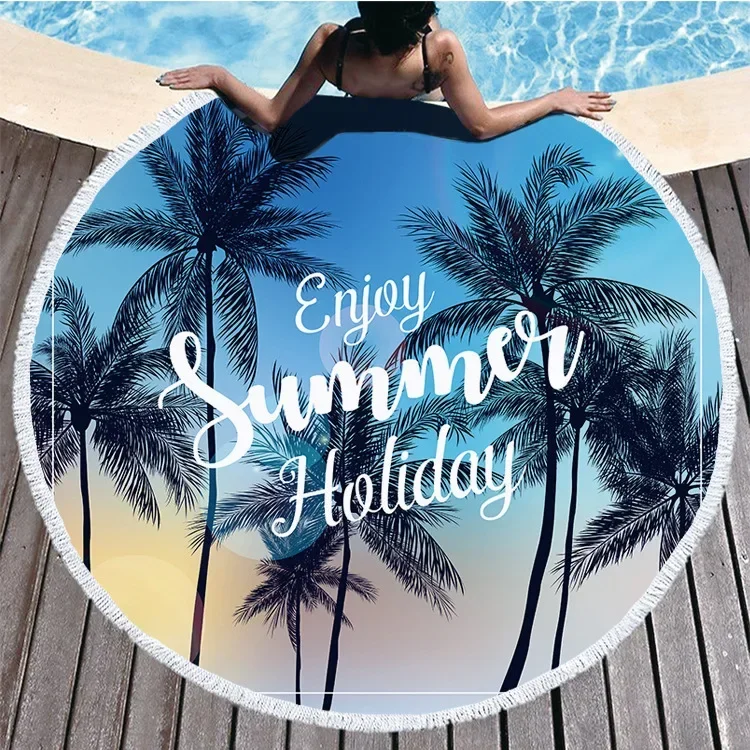 Tropic Plant Hawaii Coconut Tree Summer Beach Towel For Adult Kids Comfortable Soft Microfiber Round Shower Bath Towels