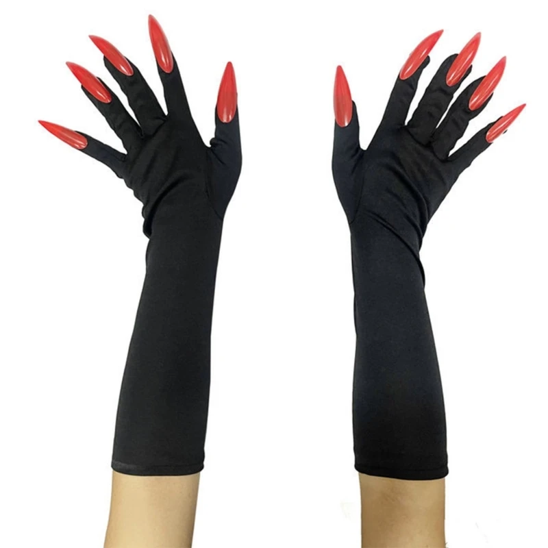 Unisex Cosplay Glove Spooky Long Fingernail Glove Halloween Elastic Mitten Cuffs Glove for Carnivals Party Performances