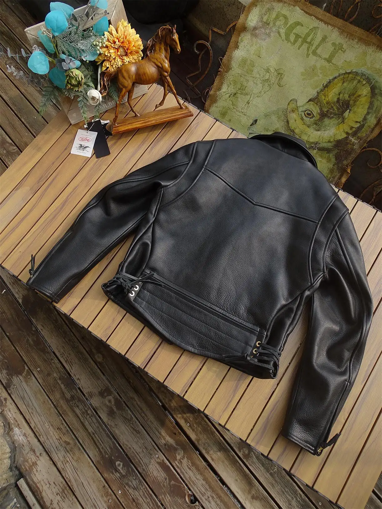 Men\'s Motorcycle Leather Jacket California Highway Patrol Style